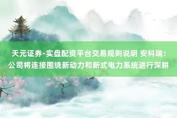 天元证券-实盘配资平台交易规则说明 安科瑞：公司将连接围绕新动力和新式电力系统进行深耕