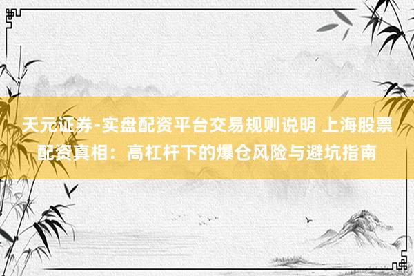 天元证券-实盘配资平台交易规则说明 上海股票配资真相：高杠杆下的爆仓风险与避坑指南