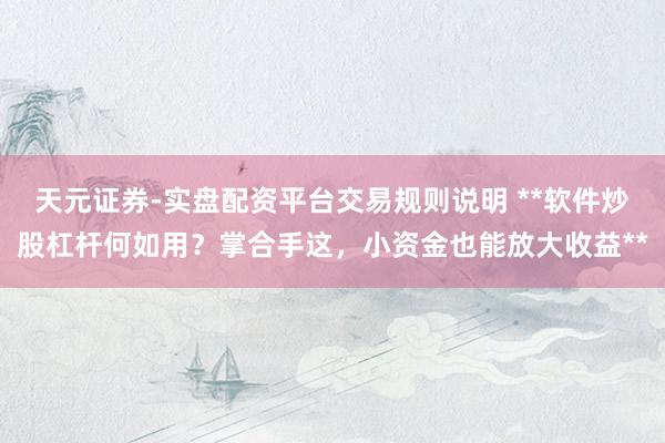天元证券-实盘配资平台交易规则说明 **软件炒股杠杆何如用?掌合手这,小资金也能放大收益**