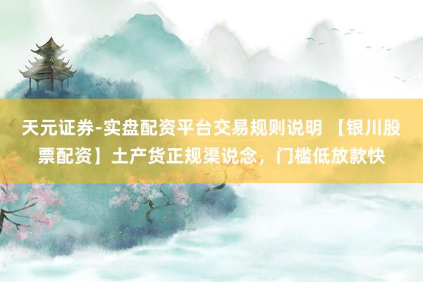 天元证券-实盘配资平台交易规则说明 【银川股票配资】土产货正规渠说念，门槛低放款快